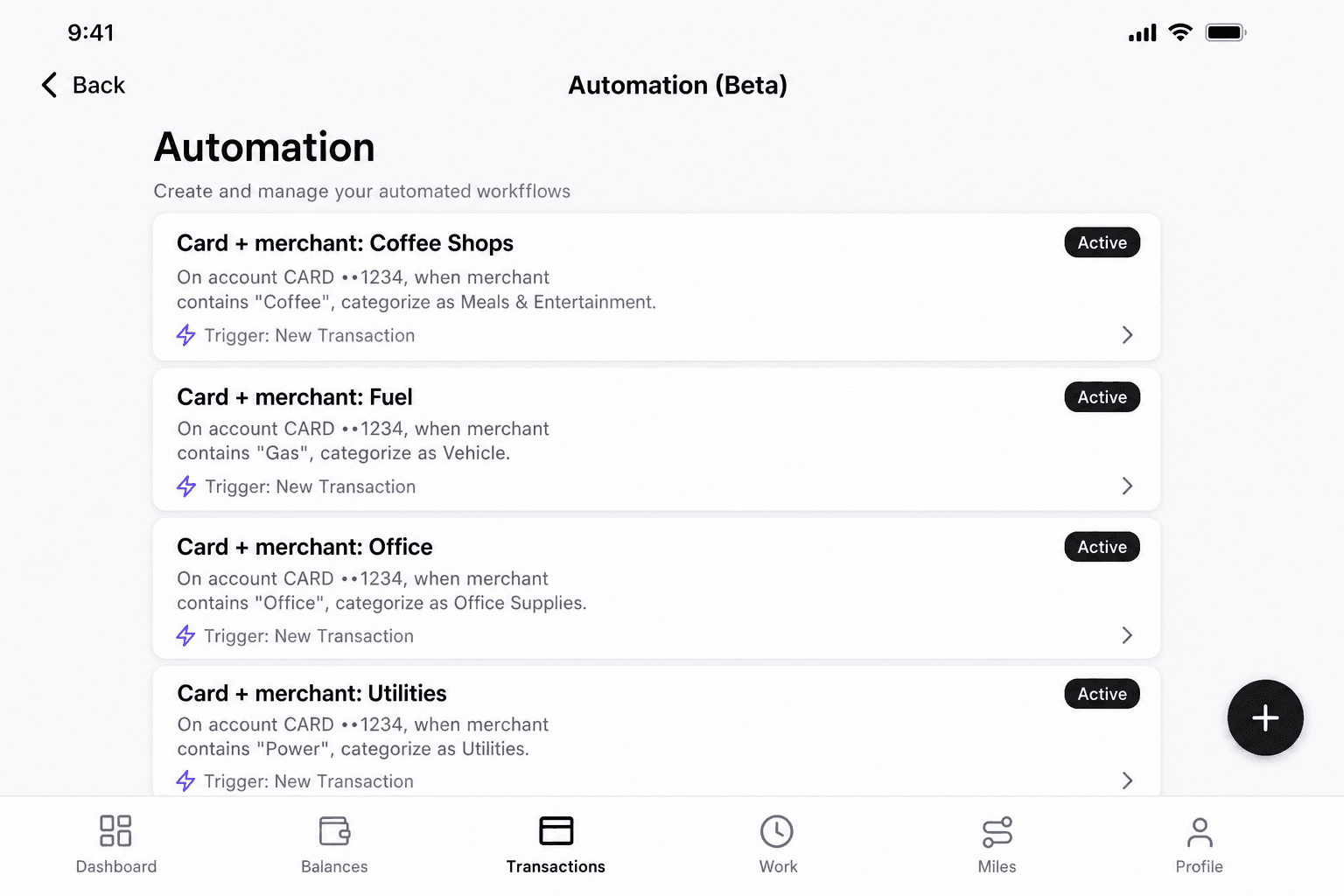 RCPT automation rules that auto-categorize transactions